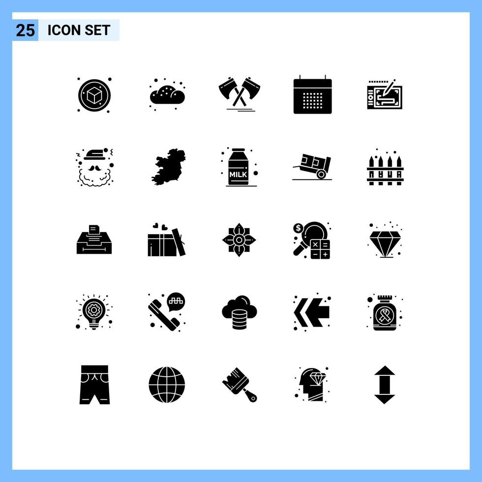 Modern Set of 25 Solid Glyphs and symbols such as tablet event hatchet date appointment Editable Vector Design Elements