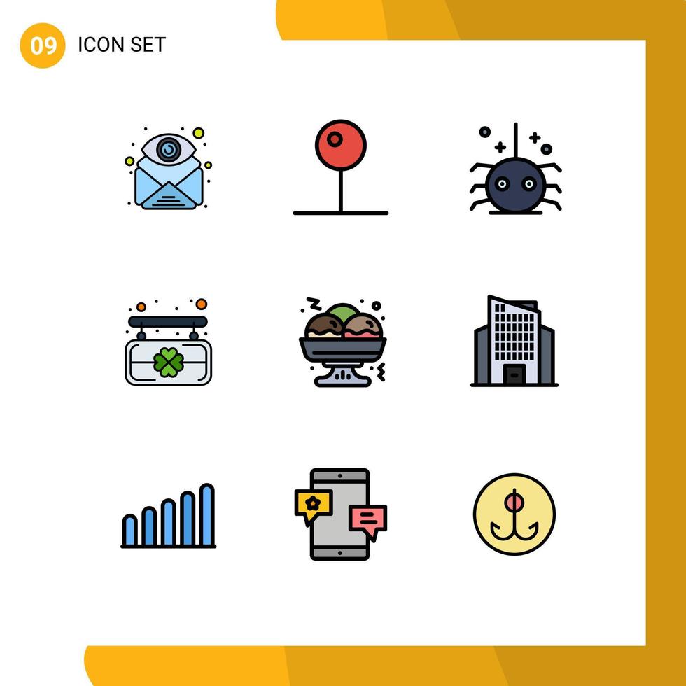 Mobile Interface Filledline Flat Color Set of 9 Pictograms of food patrick multimedia saint spider Editable Vector Design Elements