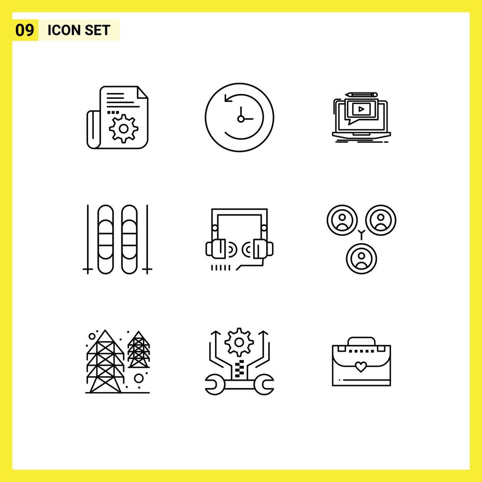 Outline Pack of 9 Universal Symbols of seo headphone player sport ice Editable Vector Design Elements