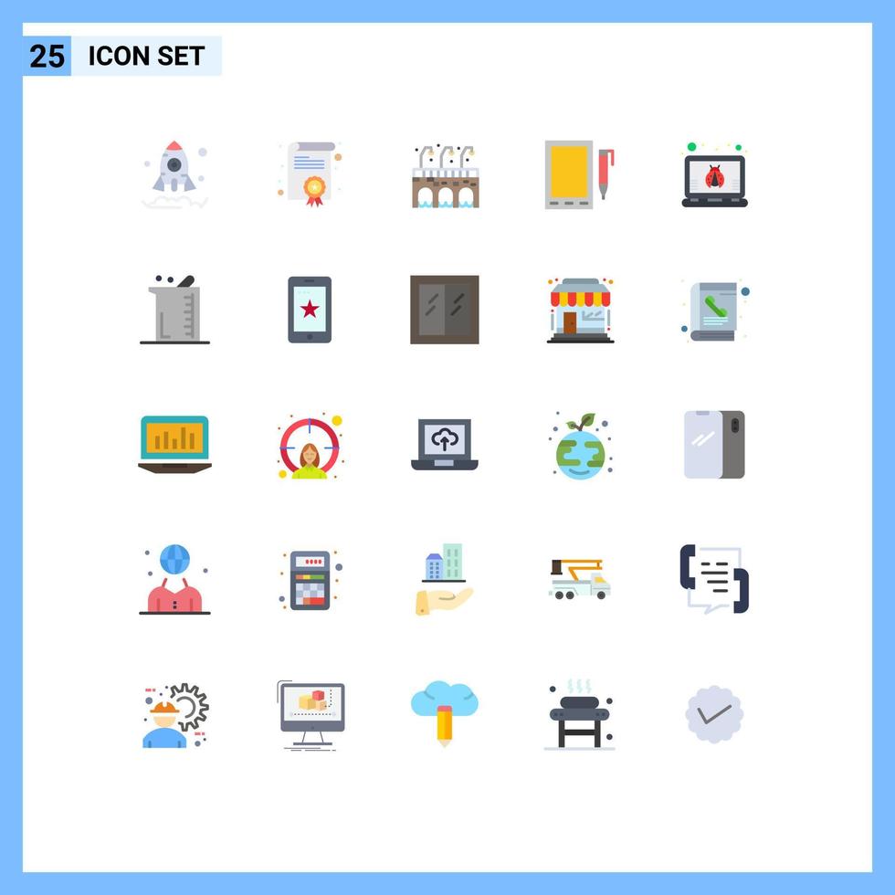 Mobile Interface Flat Color Set of 25 Pictograms of biochemistry virus pub laptop bug design Editable Vector Design Elements