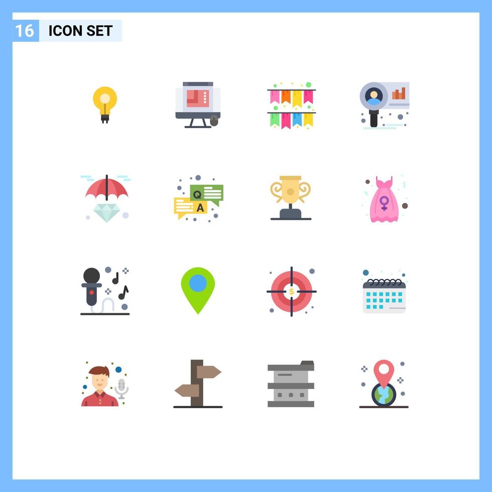 Group of 16 Modern Flat Colors Set for hold research web layout market chart Editable Pack of Creative Vector Design Elements