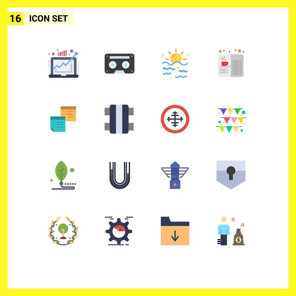 16 iconos creativos signos y símbolos modernos de música de libros de café amanecer verano paquete editable de elementos de diseño de vectores creativos