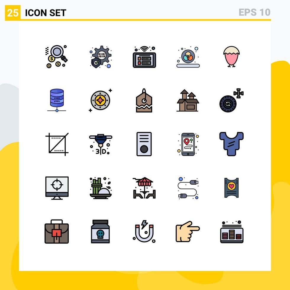Set of 25 Modern UI Icons Symbols Signs for server food wifi egg bird Editable Vector Design Elements