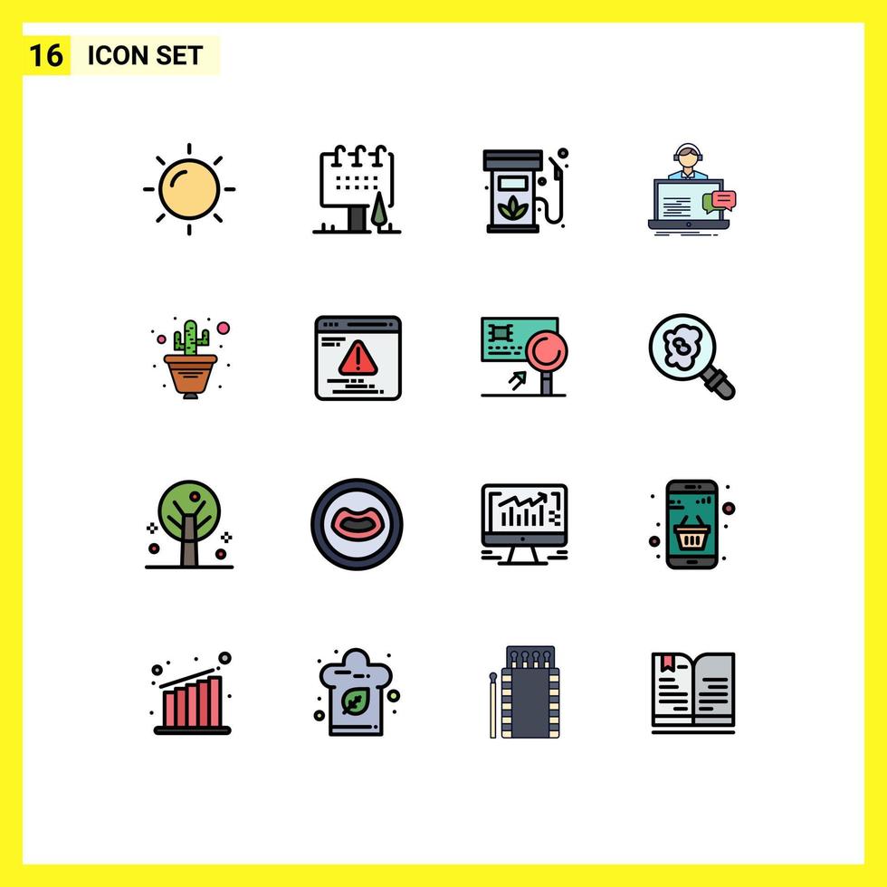 Universal Icon Symbols Group of 16 Modern Flat Color Filled Lines of service chat commercial support gas Editable Creative Vector Design Elements