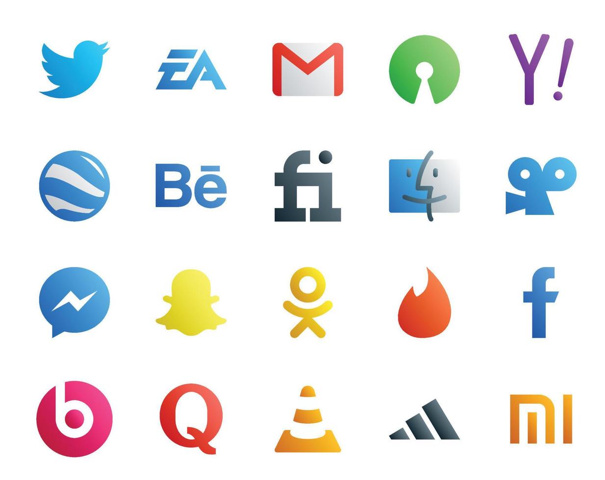 Paquete de 20 íconos de redes sociales que incluye Snapchat viddler open source finder behance vector