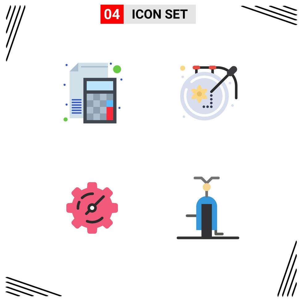 Set of 4 Vector Flat Icons on Grid for accounting gear math craft timer Editable Vector Design Elements