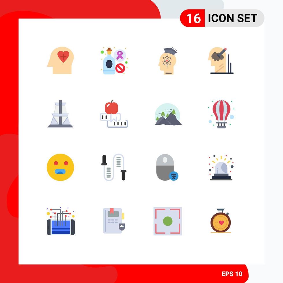 Modern Set of 16 Flat Colors Pictograph of electrical idea head user mind Editable Pack of Creative Vector Design Elements