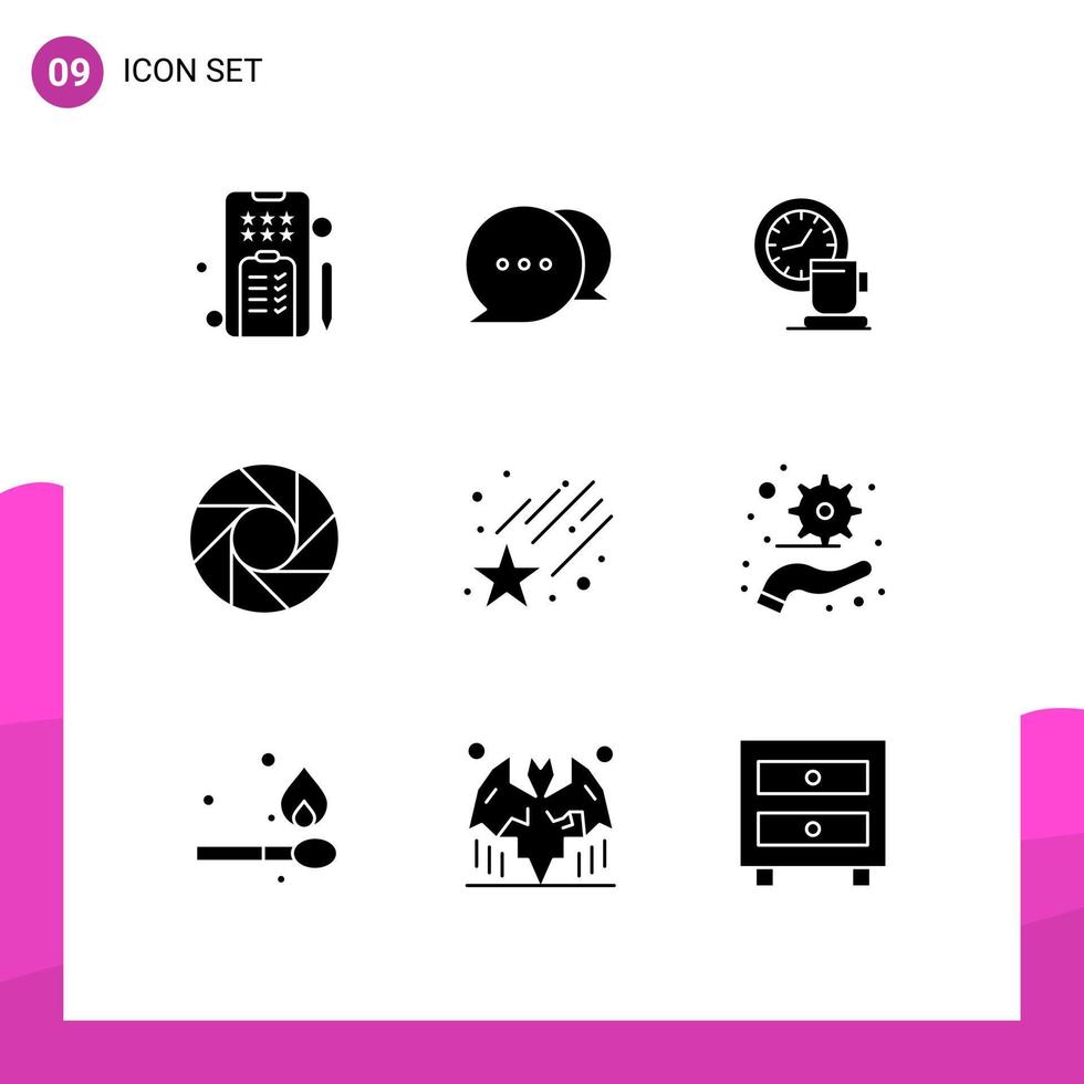 Universal Icon Symbols Group of 9 Modern Solid Glyphs of star falling break multimedia camera Editable Vector Design Elements