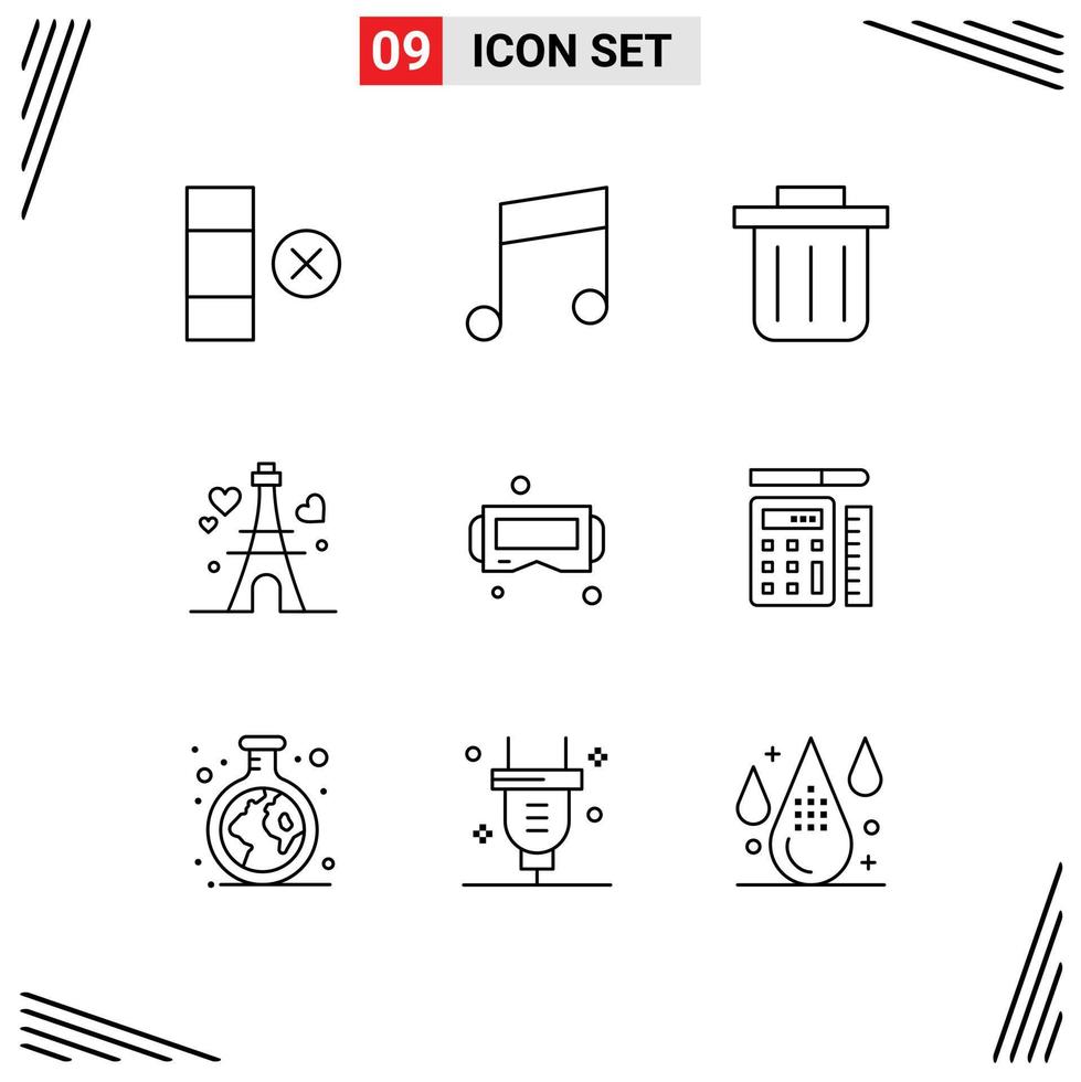 Universal Icon Symbols Group of 9 Modern Outlines of scale pen love smart glasses Editable Vector Design Elements