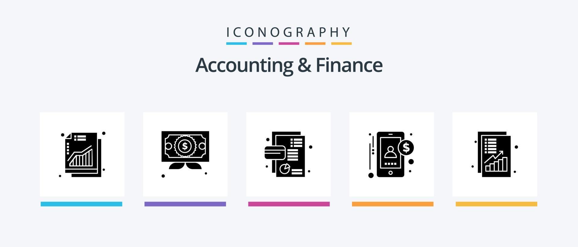 Accounting And Finance Glyph 5 Icon Pack Including analysis. money. business. accounting. pie chart. Creative Icons Design vector