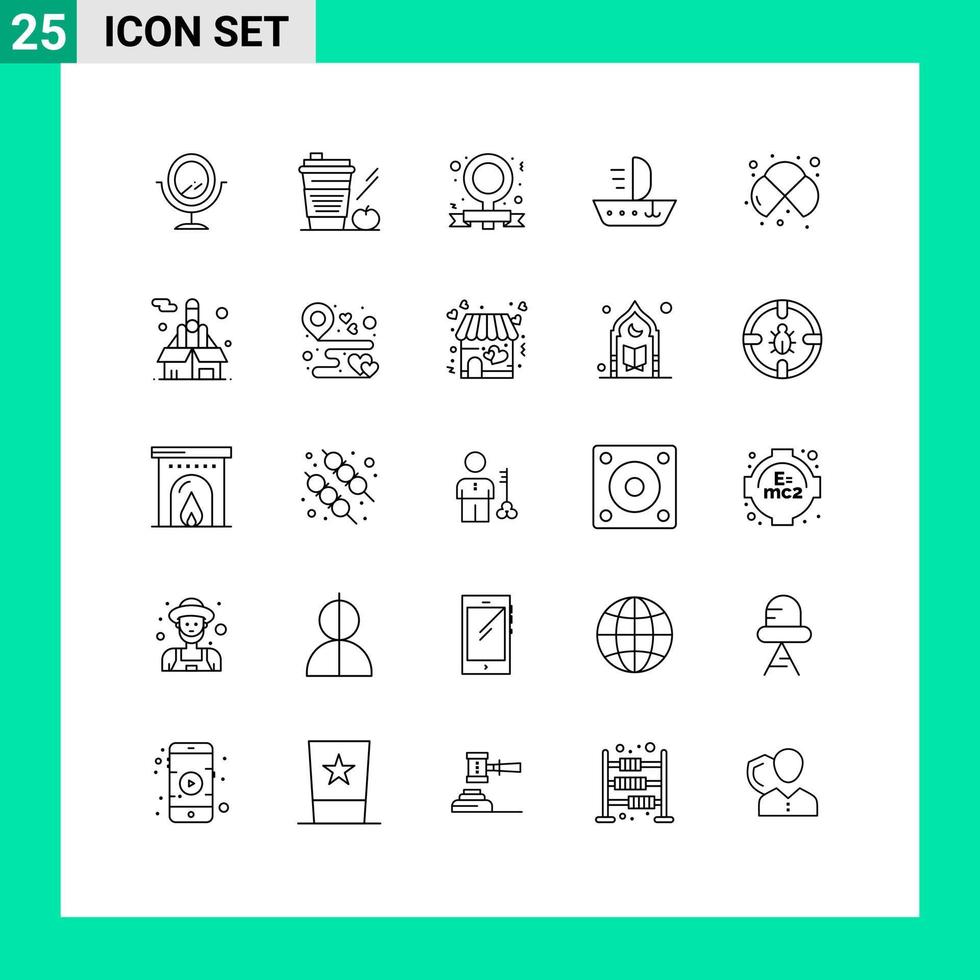 Modern Set of 25 Lines and symbols such as chemistry atoms campaign vessel ship Editable Vector Design Elements