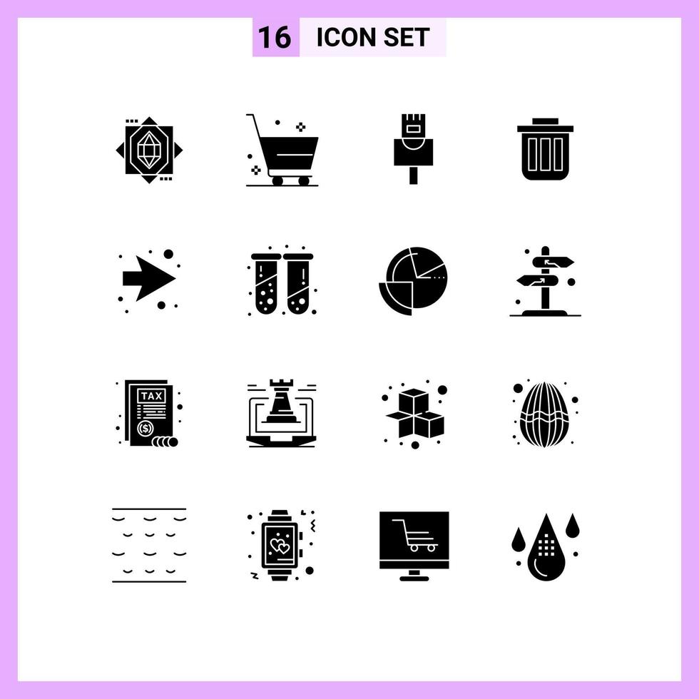 16 Thematic Vector Solid Glyphs and Editable Symbols of next office ethernet dustbin can Editable Vector Design Elements