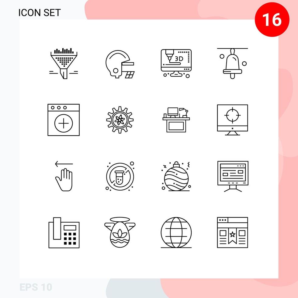 Mobile Interface Outline Set of 16 Pictograms of setting experiment computer new app Editable Vector Design Elements