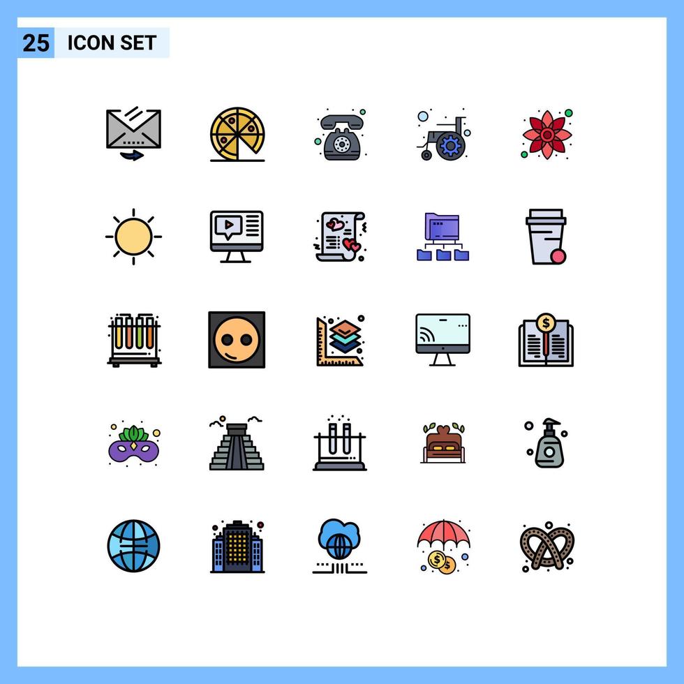 paquete de interfaz de usuario de 25 colores planos básicos de línea rellena de flor discapacidad teléfono conveniencia accesibilidad elementos de diseño vectorial editables vector