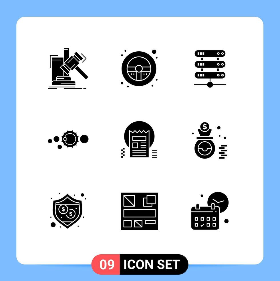 Set of 9 Vector Solid Glyphs on Grid for astronomy universe wheel system storage Editable Vector Design Elements