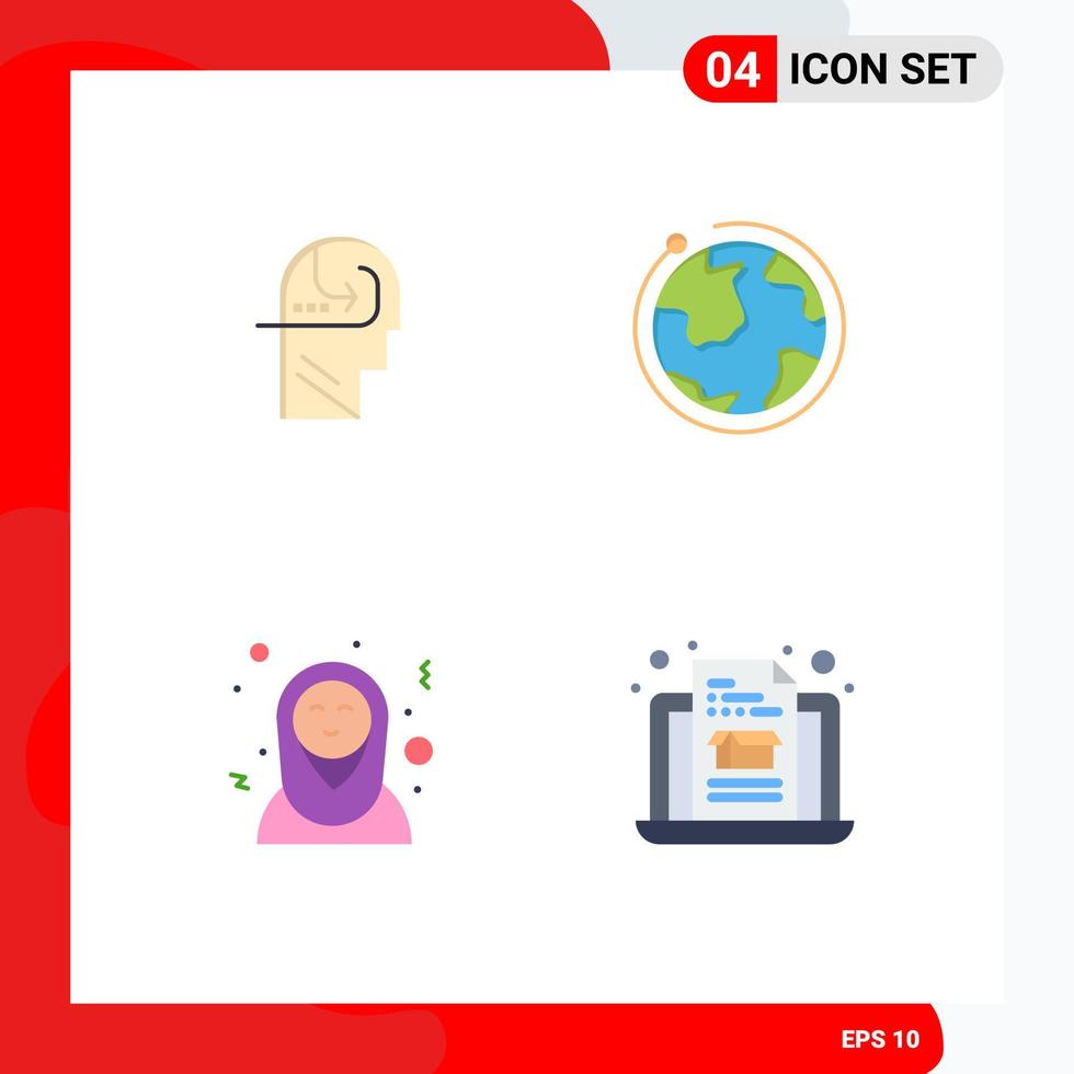 Pictogram Set of 4 Simple Flat Icons of learning arabic head internet laptop Editable Vector Design Elements