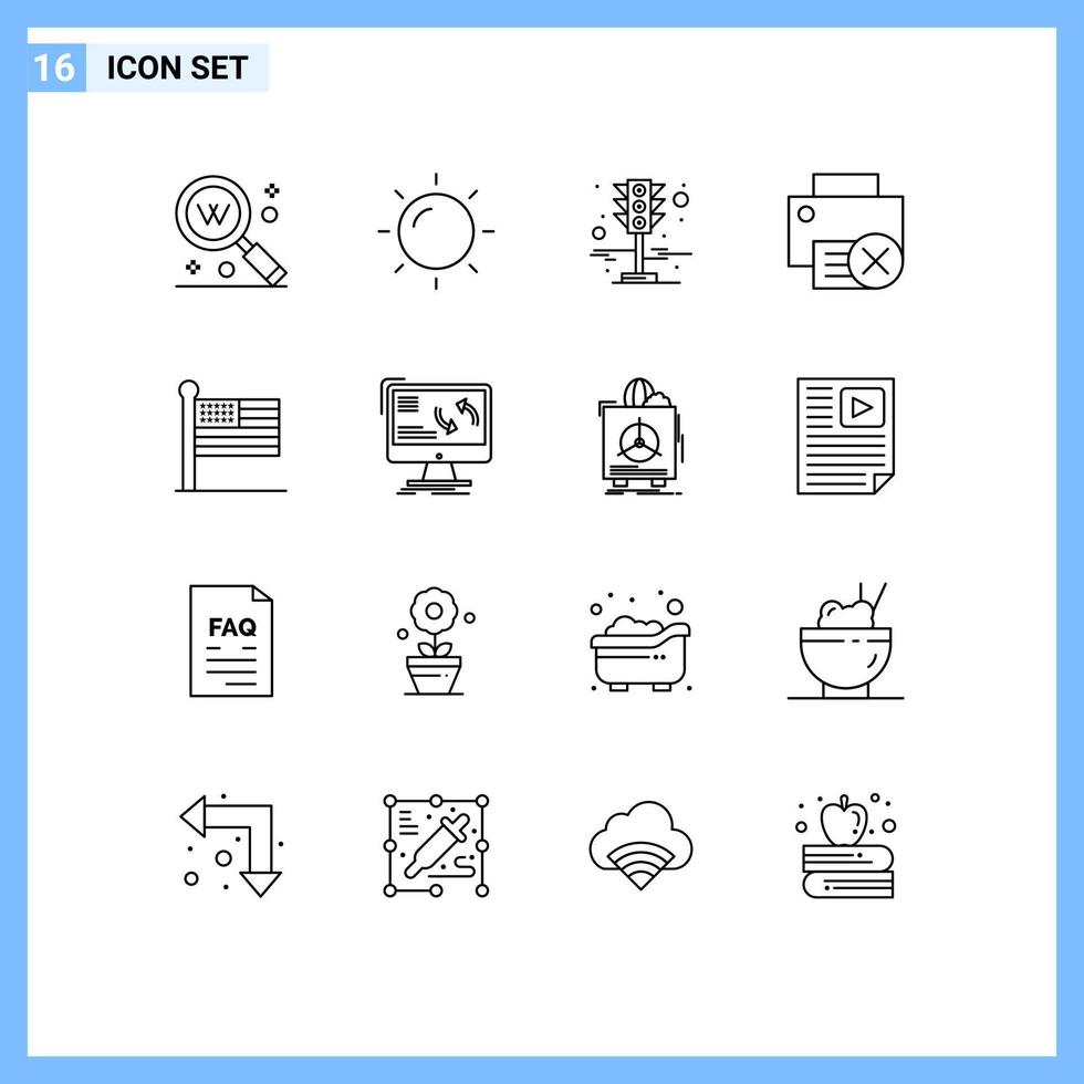 16 Universal Outline Signs Symbols of printer gadget vacation devices traffic Editable Vector Design Elements