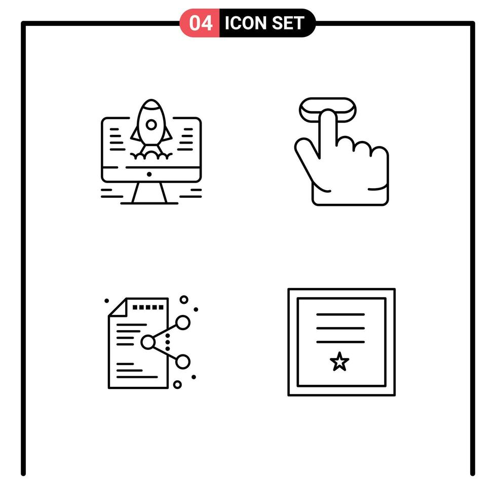 Mobile Interface Line Set of 4 Pictograms of computer application click share badges Editable Vector Design Elements