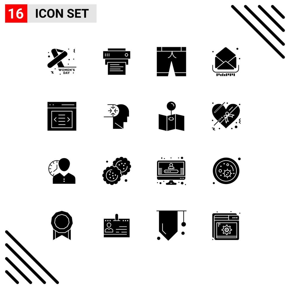16 User Interface Solid Glyph Pack of modern Signs and Symbols of interface messages pants inbox letter Editable Vector Design Elements