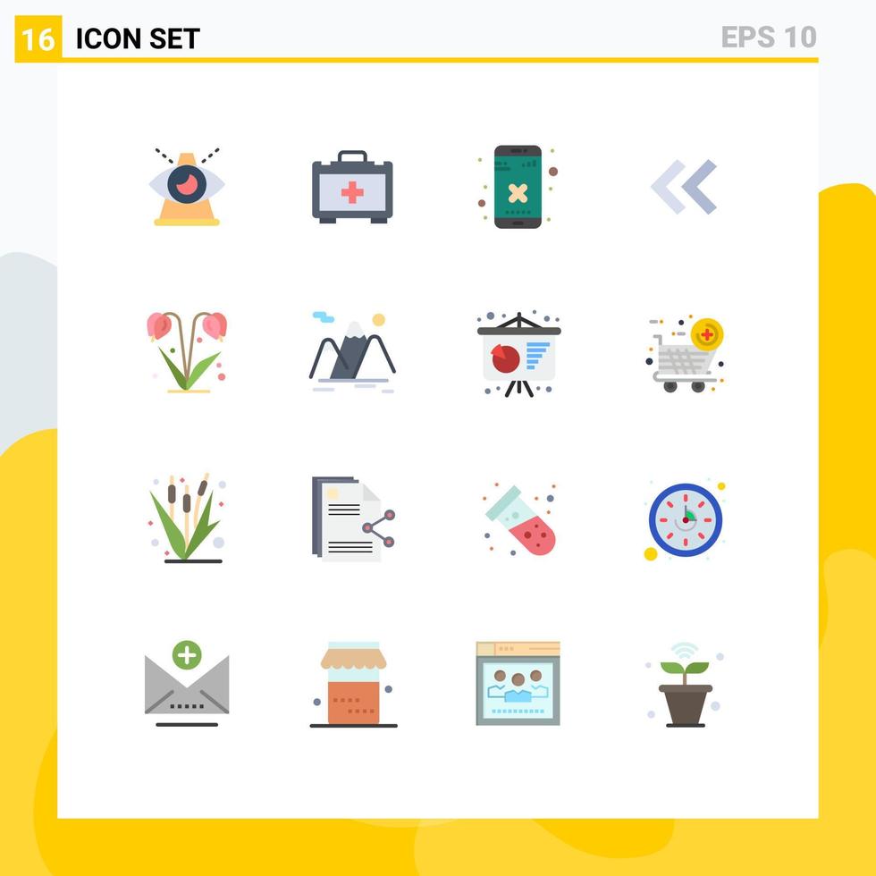 16 Creative Icons Modern Signs and Symbols of nature flower close back arrow Editable Pack of Creative Vector Design Elements