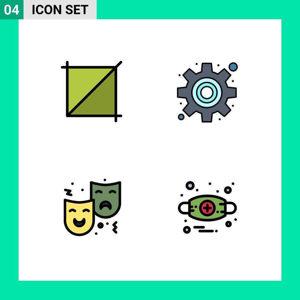 Pack of 4 creative Filledline Flat Colors of crop circus cog mask allergies Editable Vector Design Elements