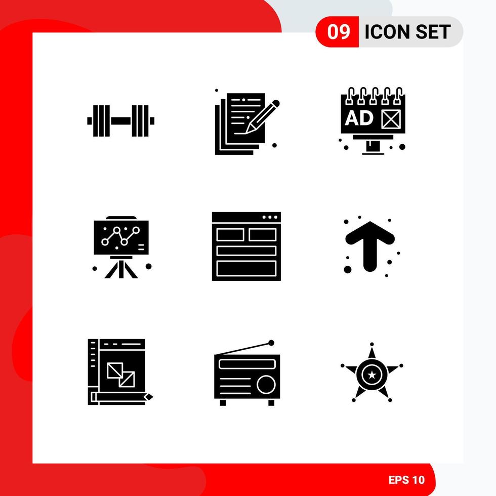 Set of 9 Modern UI Icons Symbols Signs for contact us communication ad graph business Editable Vector Design Elements