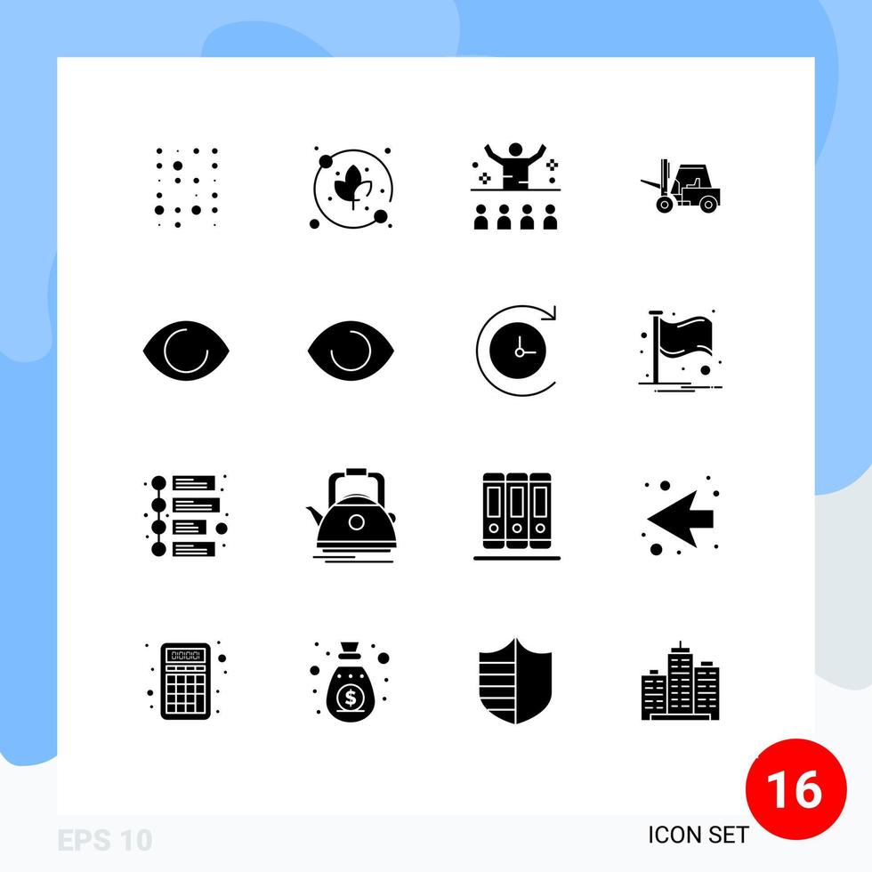 Solid Glyph Pack of 16 Universal Symbols of face transport conference truck lifter Editable Vector Design Elements