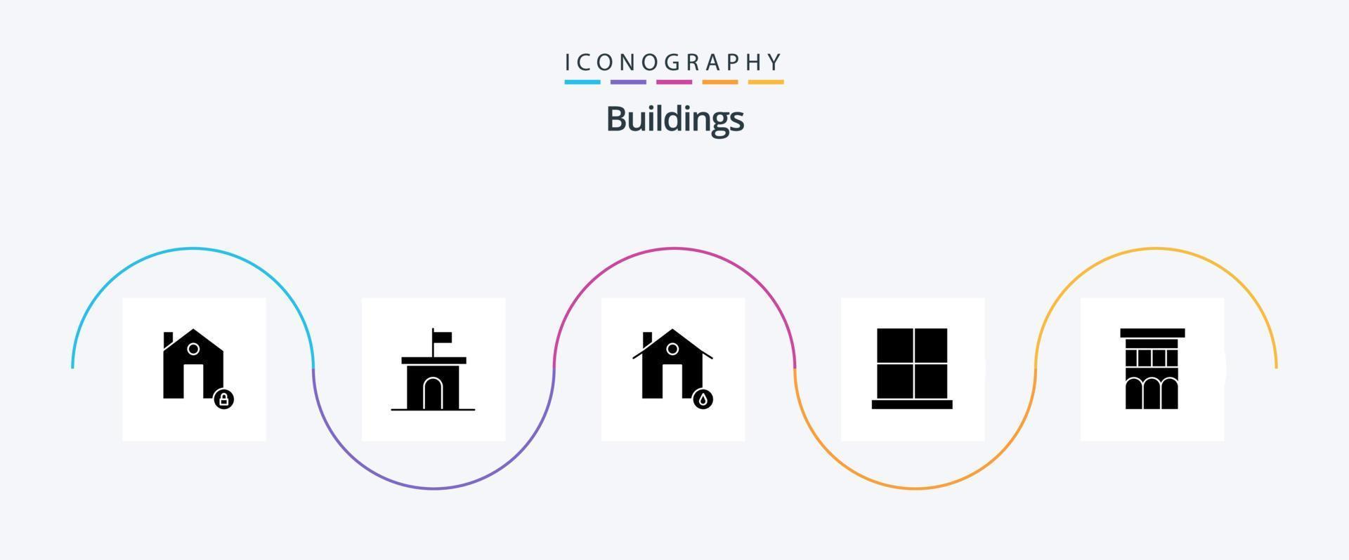 paquete de iconos de glifo 5 de edificios que incluye puerta. edificios mario casa. fuego vector
