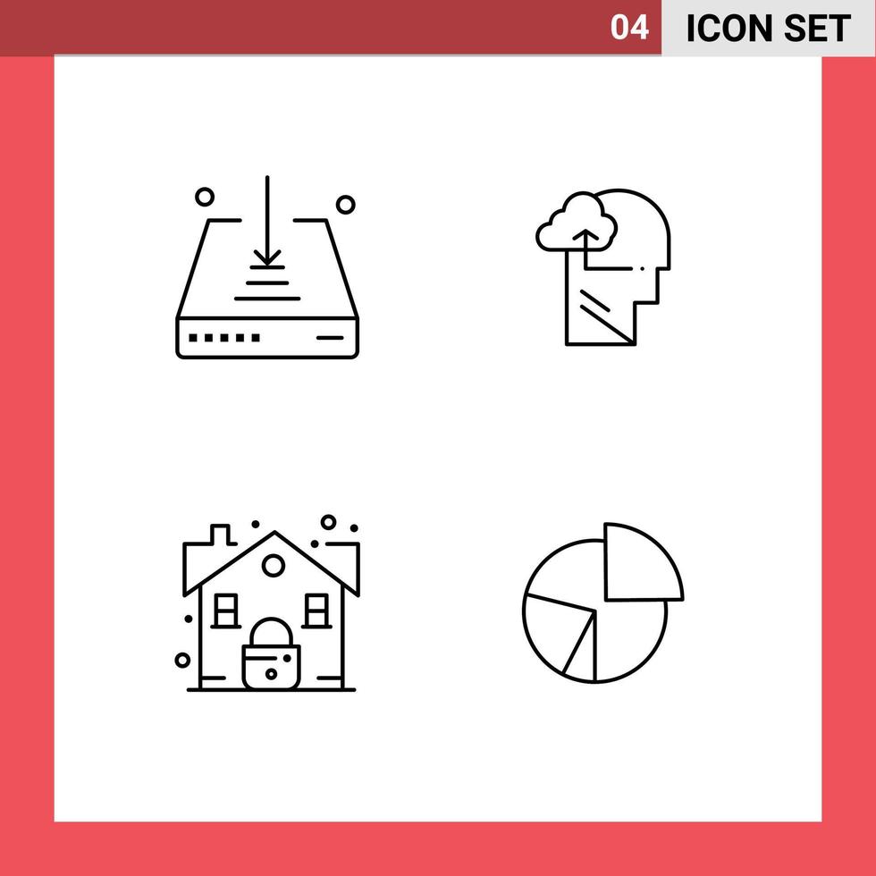 Set of 4 Modern UI Icons Symbols Signs for arrow lock save mind security Editable Vector Design Elements