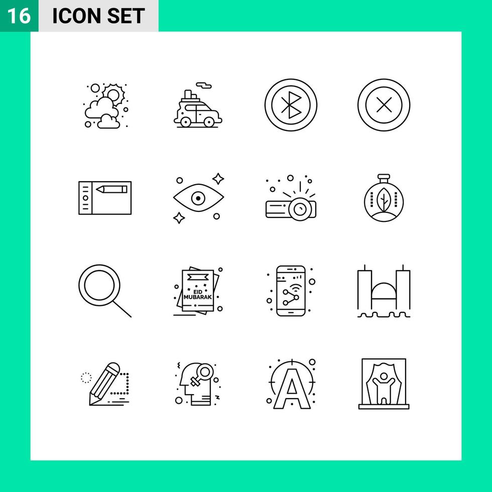 User Interface Pack of 16 Basic Outlines of draw wireframe computer ux layout Editable Vector Design Elements