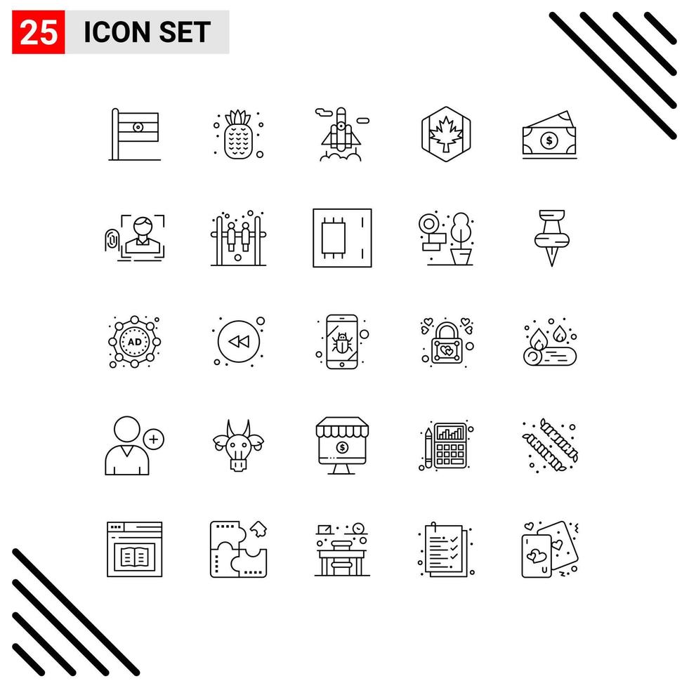 Set of 25 Modern UI Icons Symbols Signs for amearican dollar space maple canada Editable Vector Design Elements