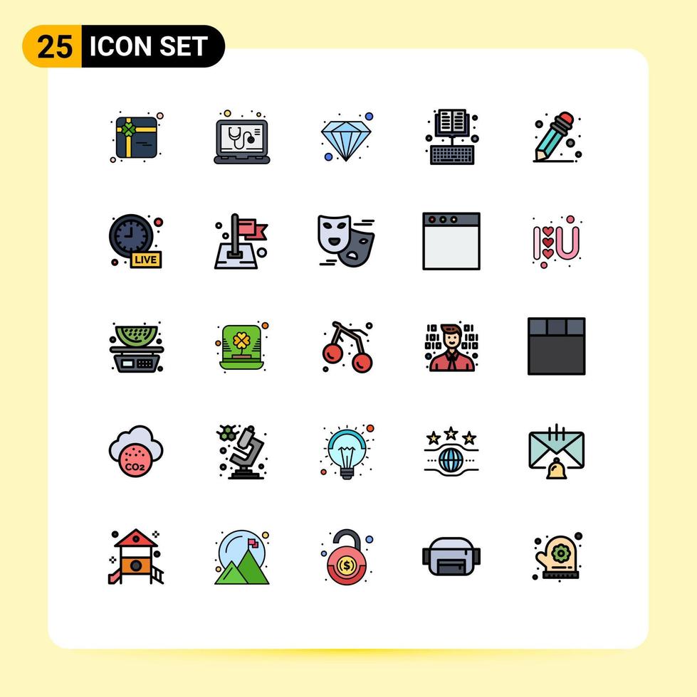 conjunto de 25 iconos de interfaz de usuario modernos signos de símbolos para elementos de diseño de vector editables de libro electrónico de aprendizaje premium de lápiz de alarma