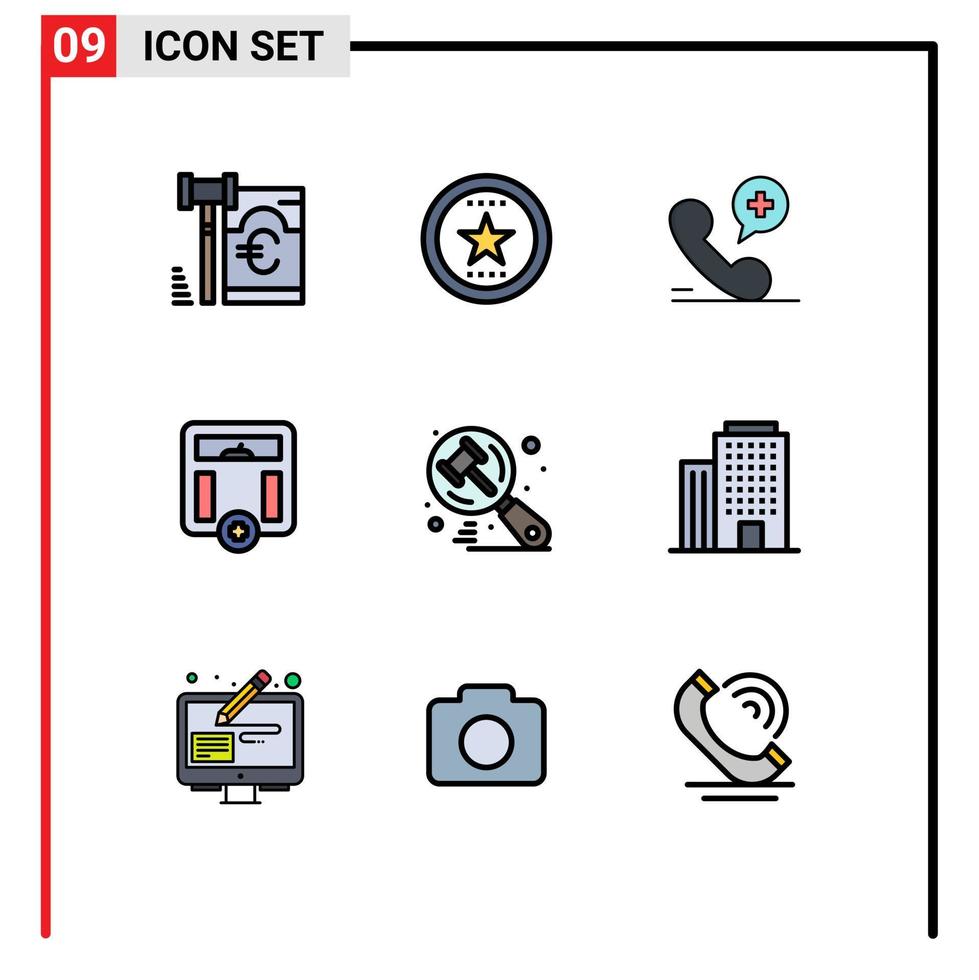 9 paquete de color plano de línea de relleno de interfaz de usuario de signos y símbolos modernos de elementos de diseño vectorial editables del hospital de salud estrella médica de búsqueda vector