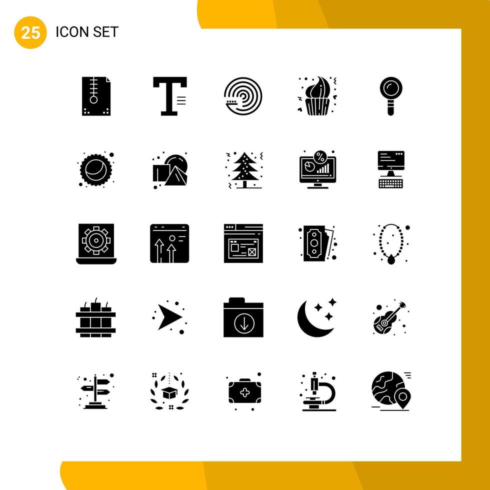 25 concepto de glifo sólido para sitios web móviles y aplicaciones taza de postre word cake scince elementos de diseño vectorial editables vector