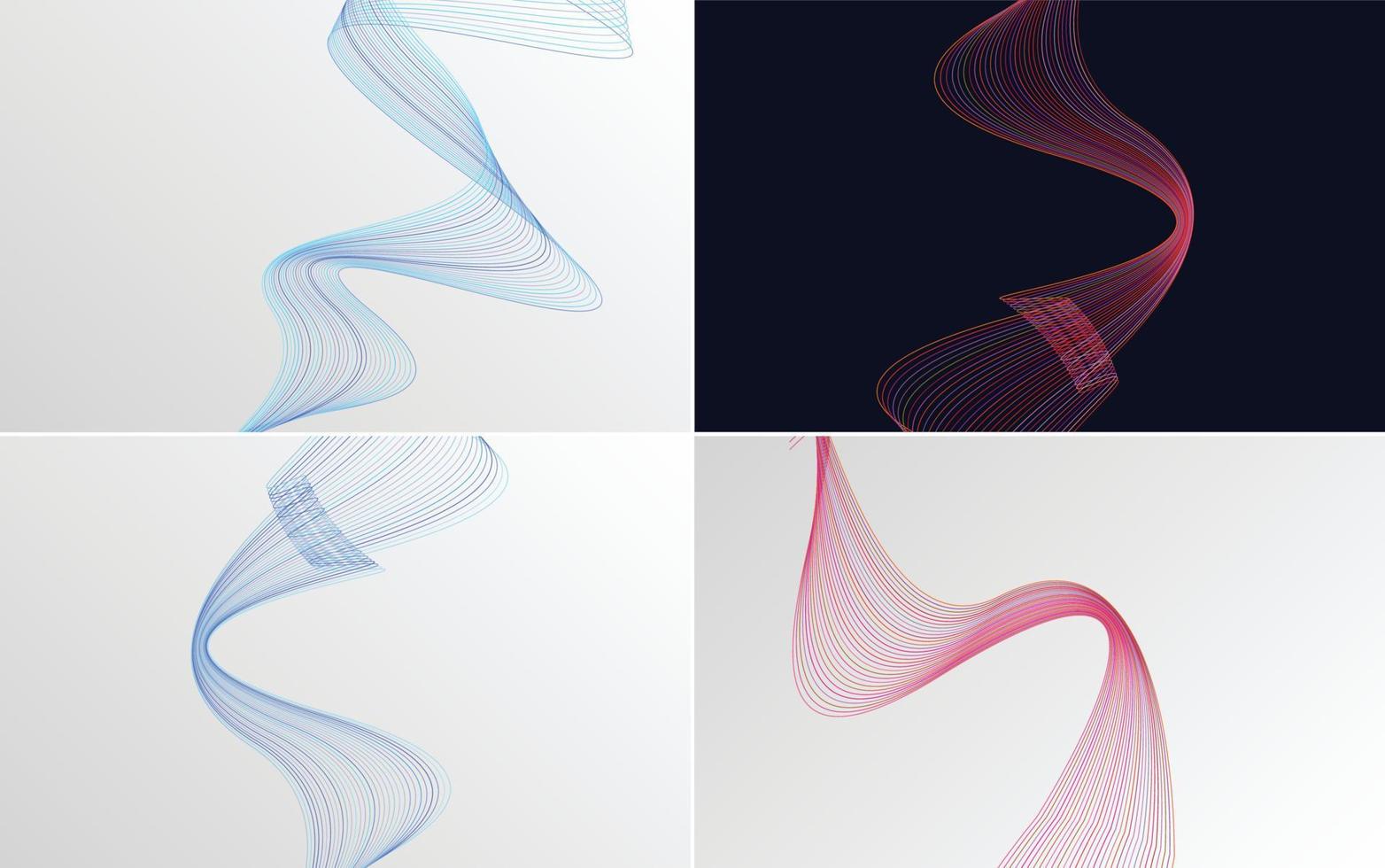 Set of 4 geometric wave pattern background Abstract waving line vector