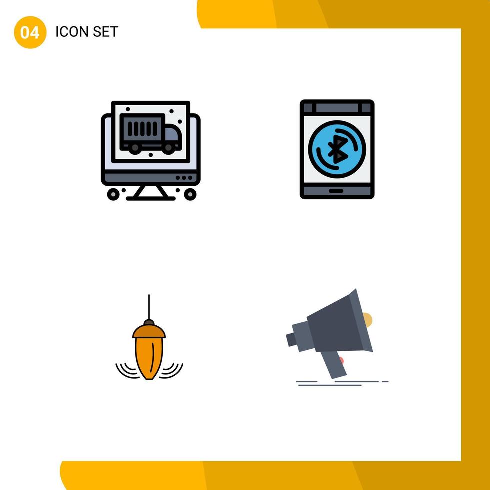 Set of 4 Vector Filledline Flat Colors on Grid for computer measurement bluetooth smartphone plummet Editable Vector Design Elements