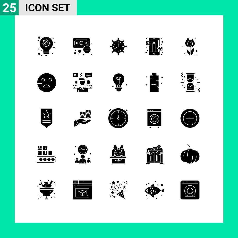 Pictogram Set of 25 Simple Solid Glyphs of qa education deadline answers watch Editable Vector Design Elements