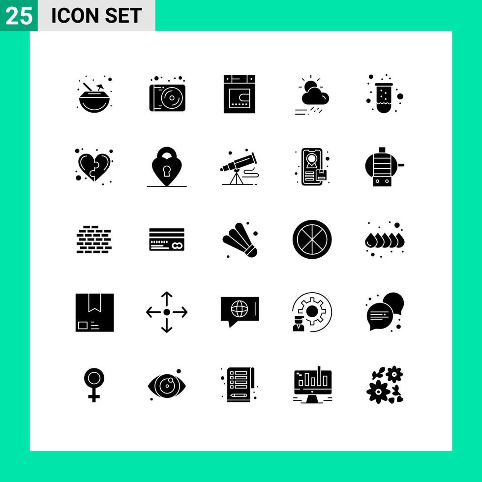Solid Glyph Pack of 25 Universal Symbols of test weather dryer season day Editable Vector Design Elements