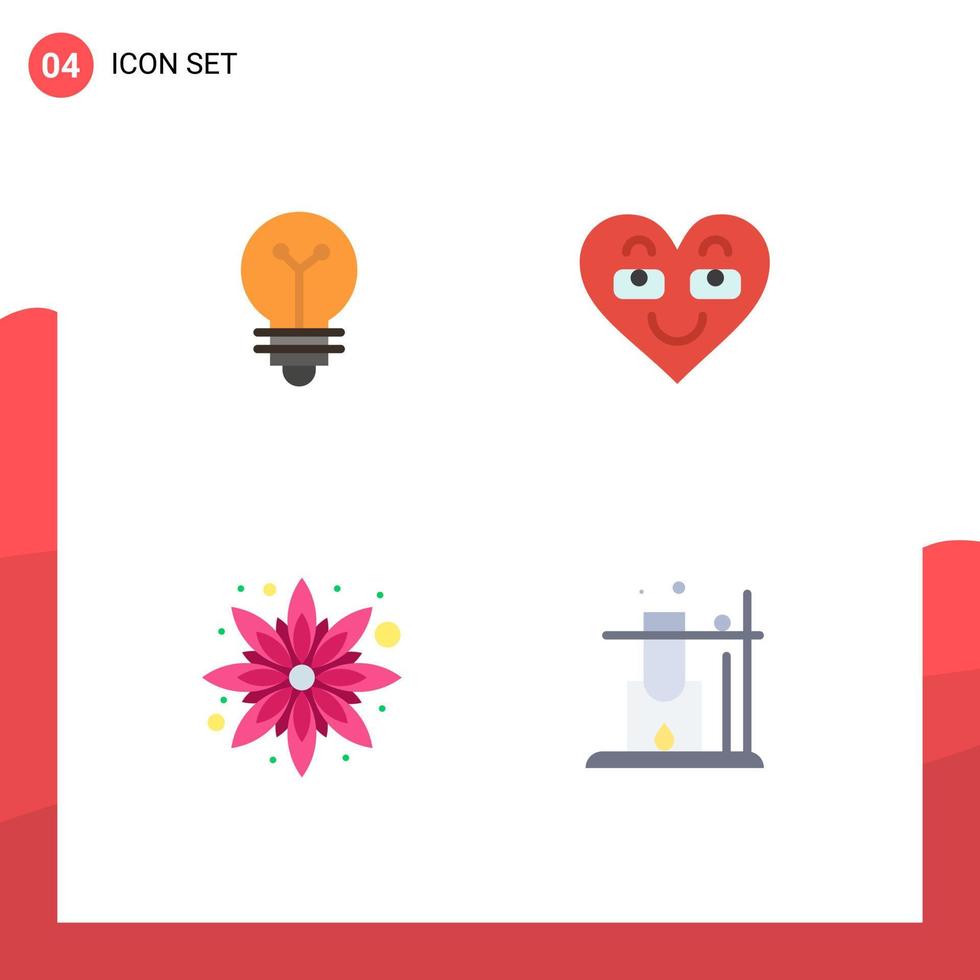 4 Creative Icons Modern Signs and Symbols of bulb flower biochemistry love floral Editable Vector Design Elements