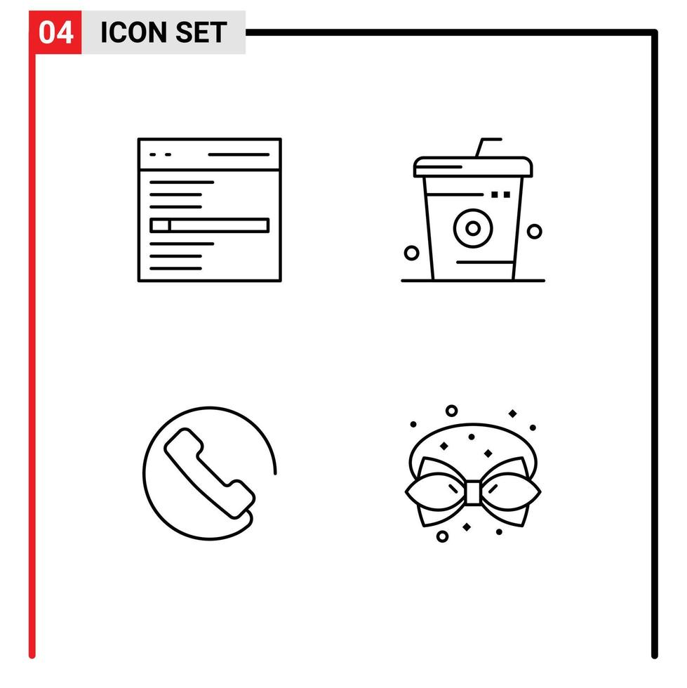 4 iconos creativos, signos y símbolos modernos de comunicación, búsqueda de comida, llamada de cocina, elementos de diseño vectorial editables vector