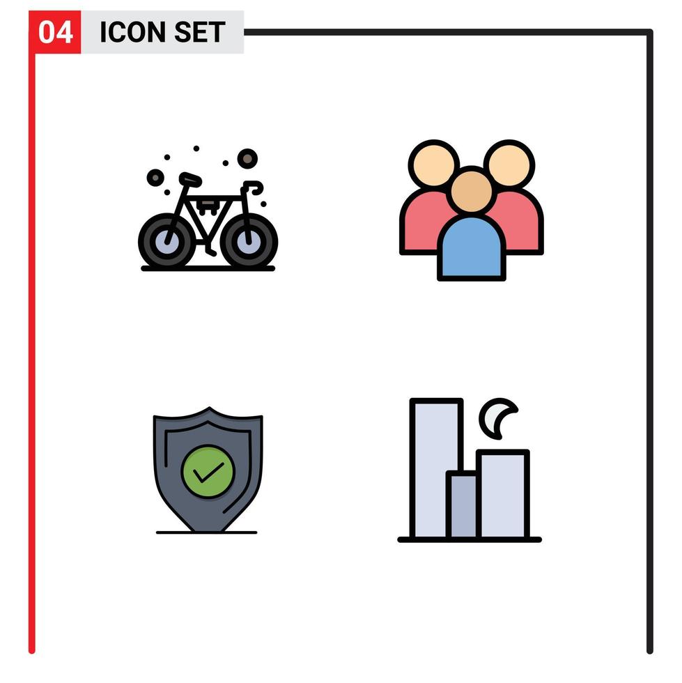 Pack of 4 Modern Filledline Flat Colors Signs and Symbols for Web Print Media such as bicycle confirm gym management security Editable Vector Design Elements