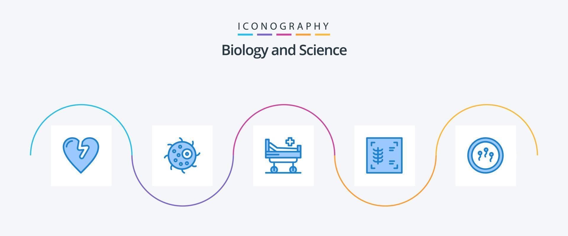 paquete de iconos de biología azul 5 que incluye . química. hospital. biología. radiografía vector