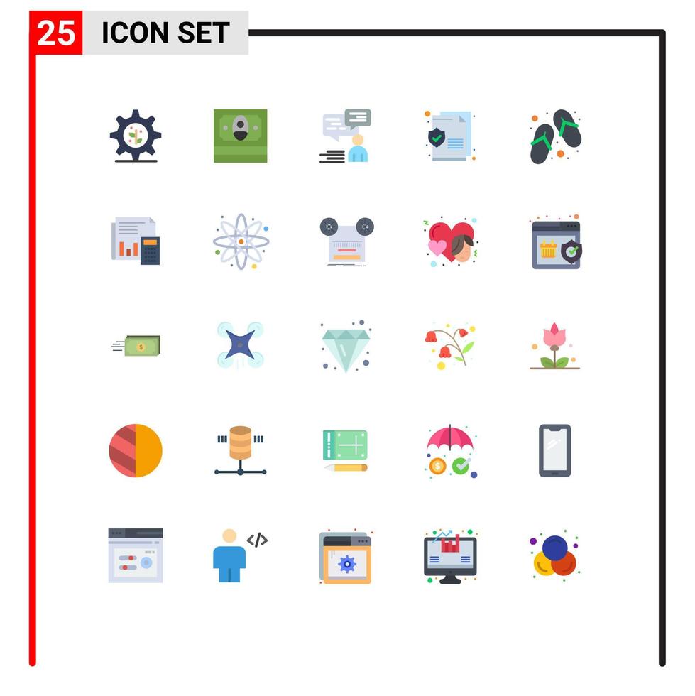 paquete de color plano de 25 símbolos universales de zapatos de spa compatibles con elementos de diseño de vectores editables de seguridad de calzado