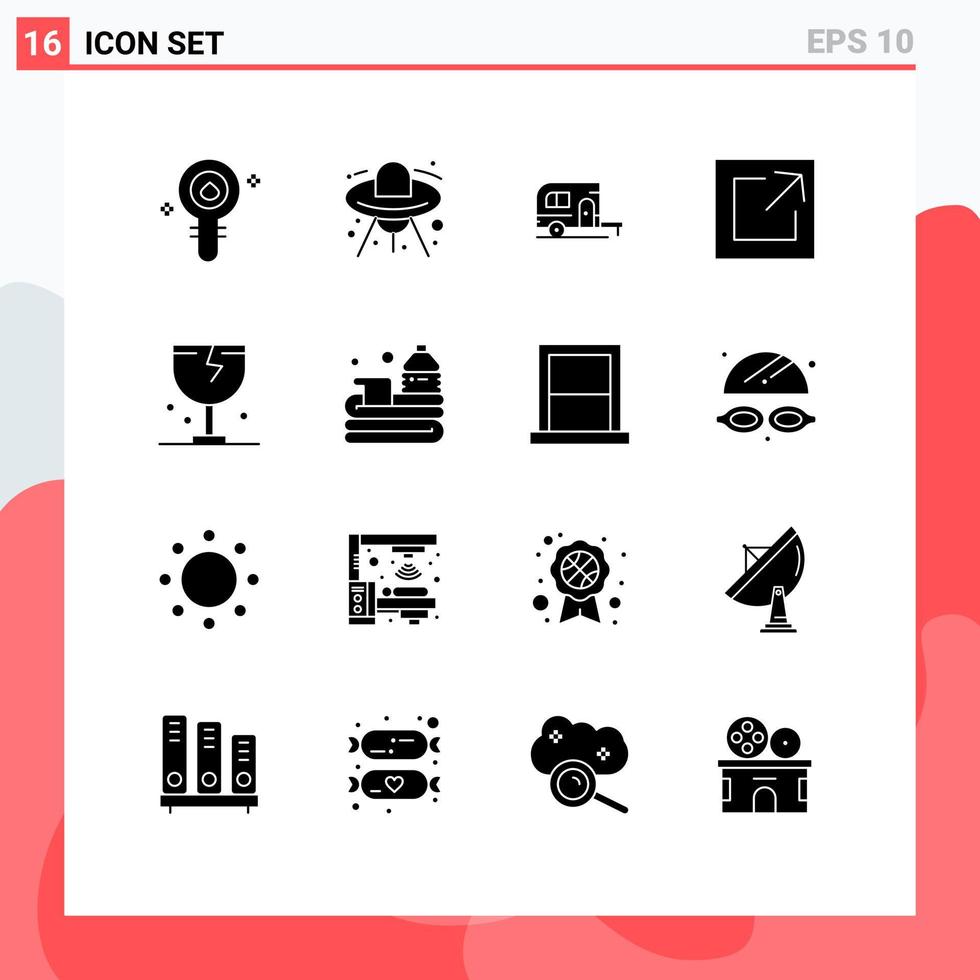 Mobile Interface Solid Glyph Set of 16 Pictograms of delivery share ufo link travel Editable Vector Design Elements