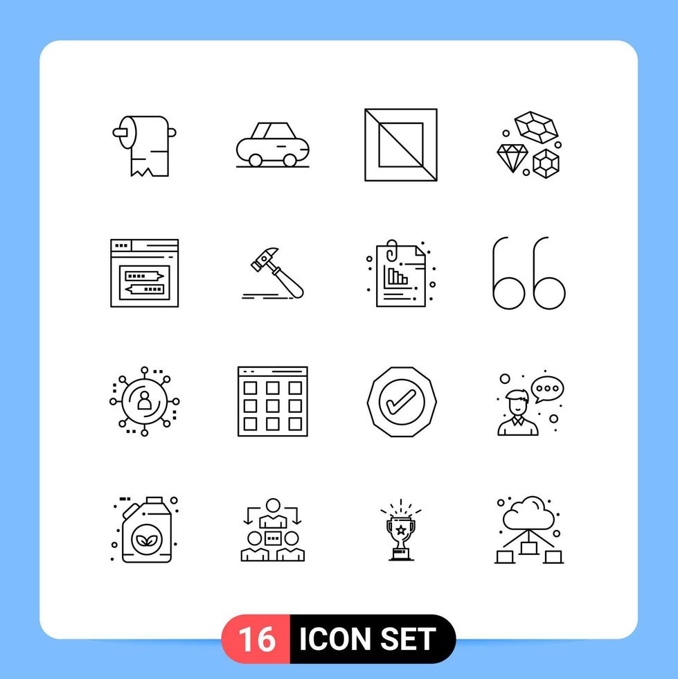 conjunto de 16 iconos modernos de la interfaz de usuario signos de símbolos para el sitio web de martillo elementos de diseño de vector editables de internet de diamante web