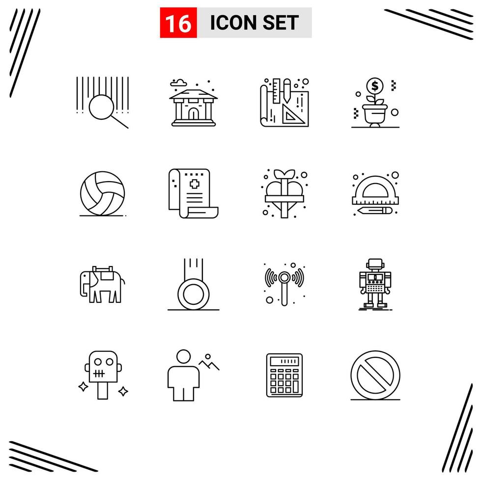 Editable Vector Line Pack of 16 Simple Outlines of health game growing ireland success Editable Vector Design Elements