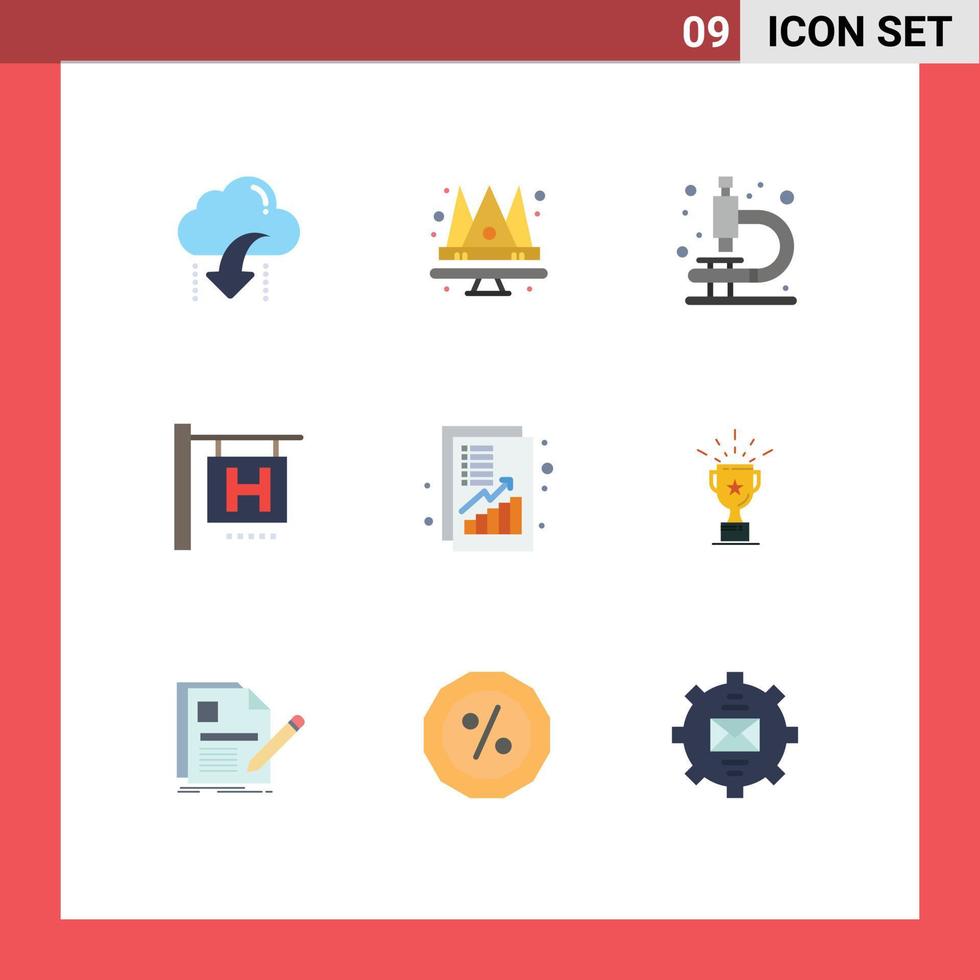 Set of 9 Modern UI Icons Symbols Signs for increase analysis queen vacation hotel sign Editable Vector Design Elements