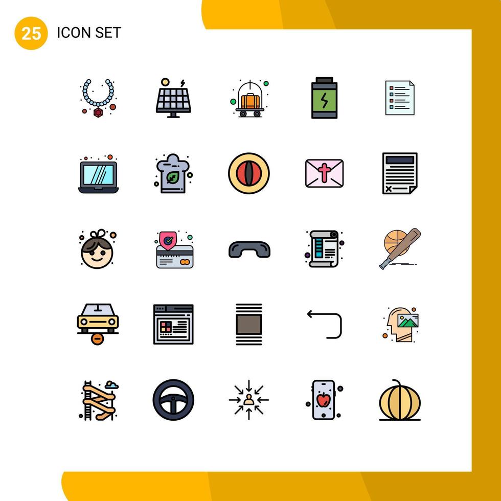 conjunto de 25 iconos modernos de la interfaz de usuario signos de símbolos para elementos de diseño vectorial editables de la batería de alimentación del carro de la lista de verificación de archivos vector