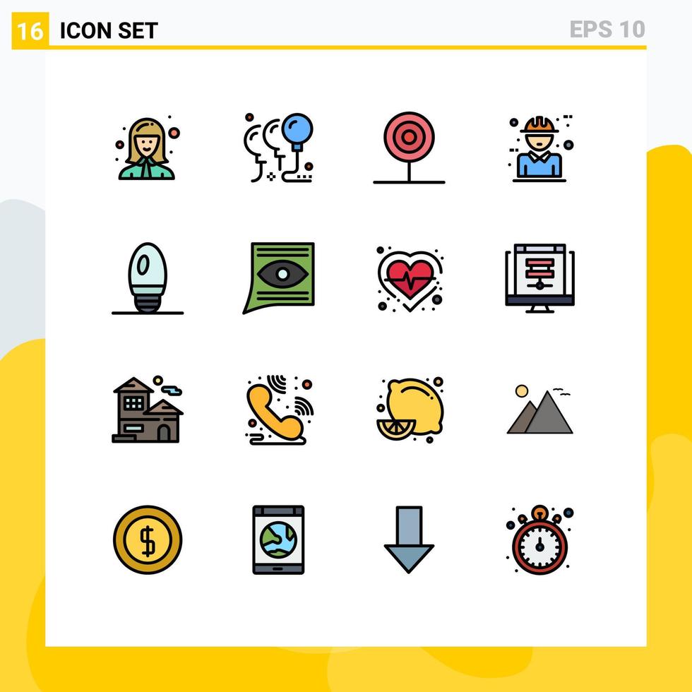 Mobile Interface Flat Color Filled Line Set of 16 Pictograms of concept builder party architecture food Editable Creative Vector Design Elements