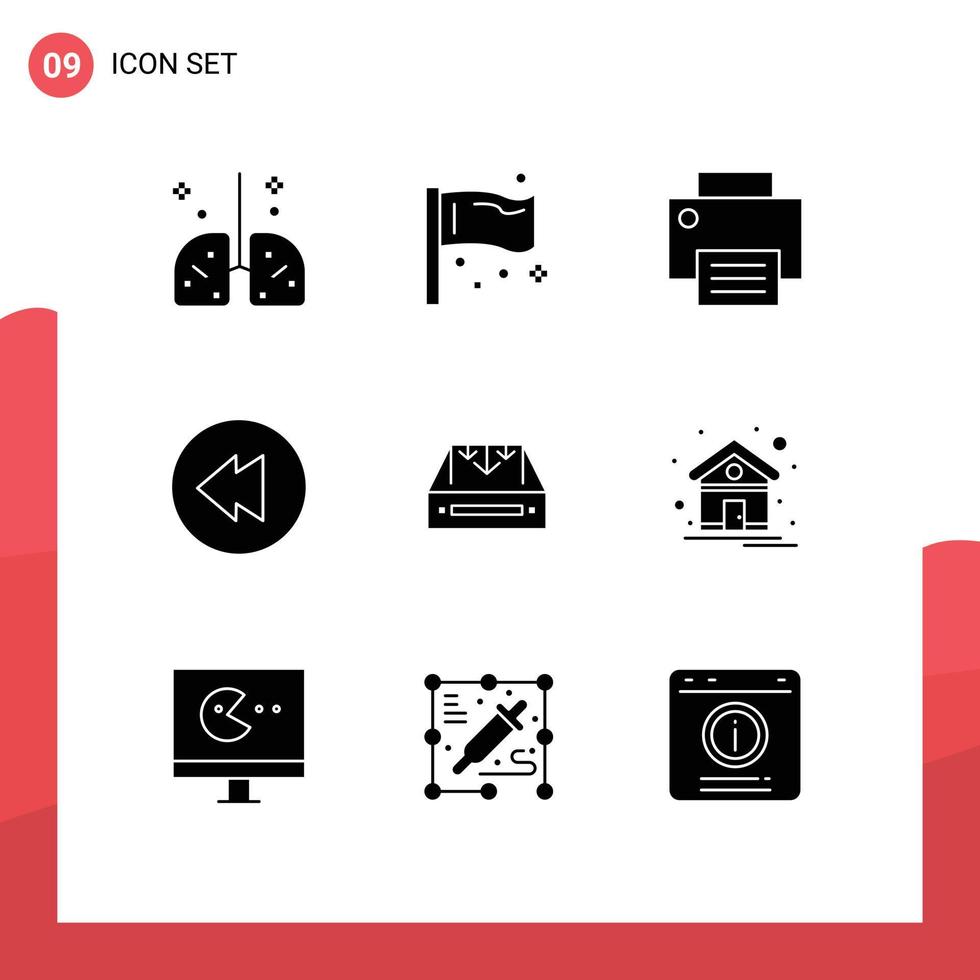 Group of 9 Solid Glyphs Signs and Symbols for inbox multimedia global printer gadget Editable Vector Design Elements